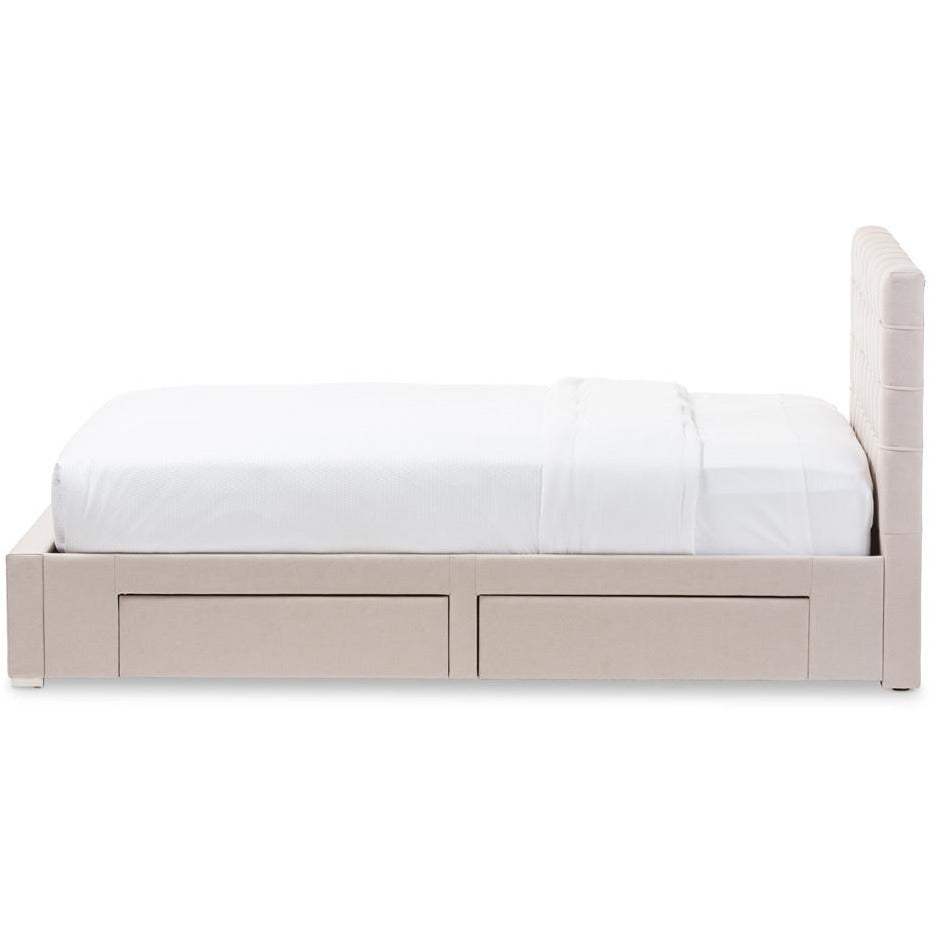 Rene Beige Fabric 4-Drawer Queen Size Storage Platform Bed