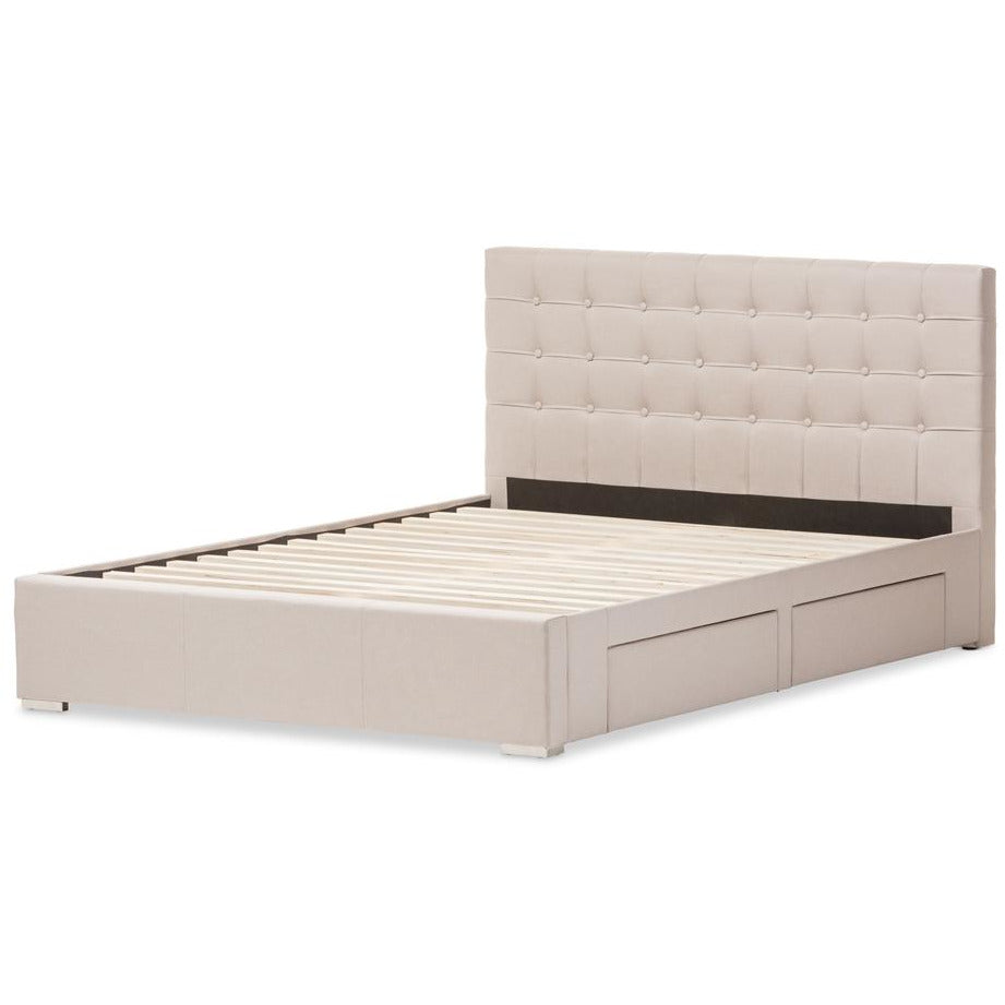 Rene Beige Fabric 4-Drawer Queen Size Storage Platform Bed