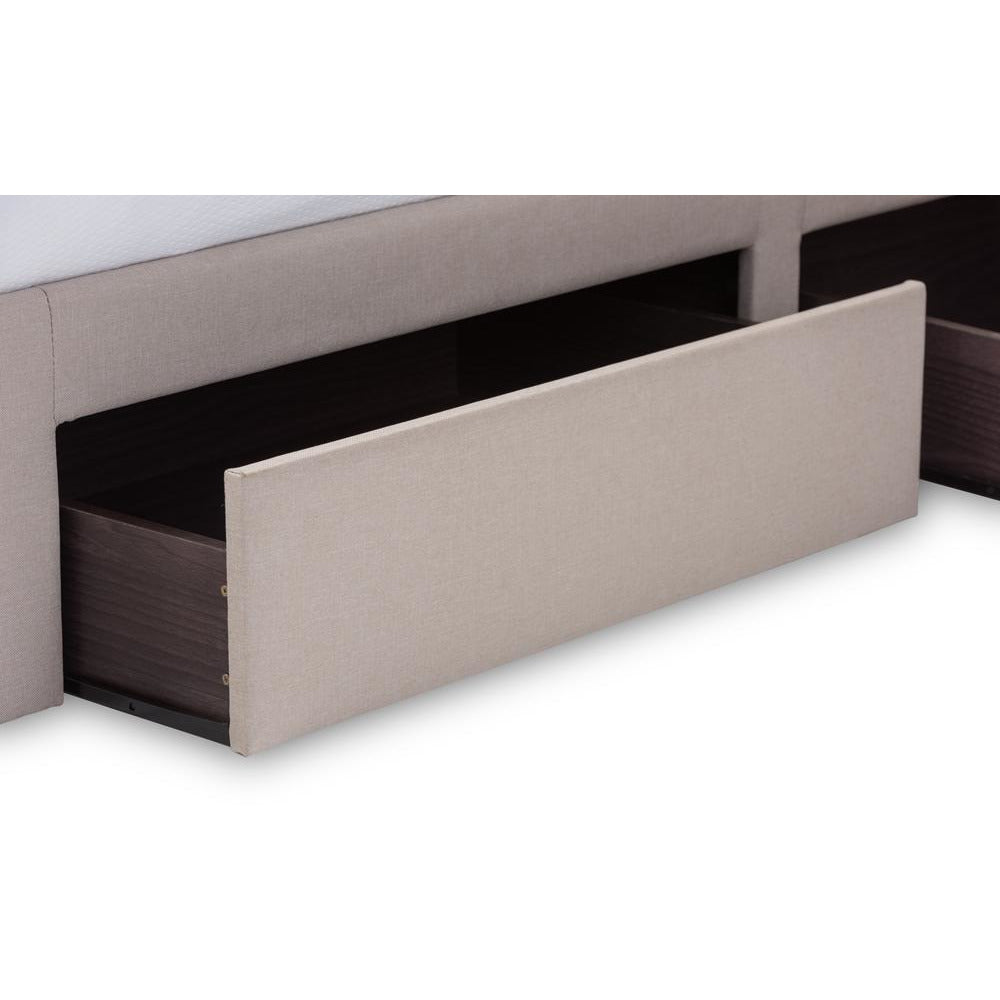 Rene Beige Fabric 4-Drawer Queen Size Storage Platform Bed
