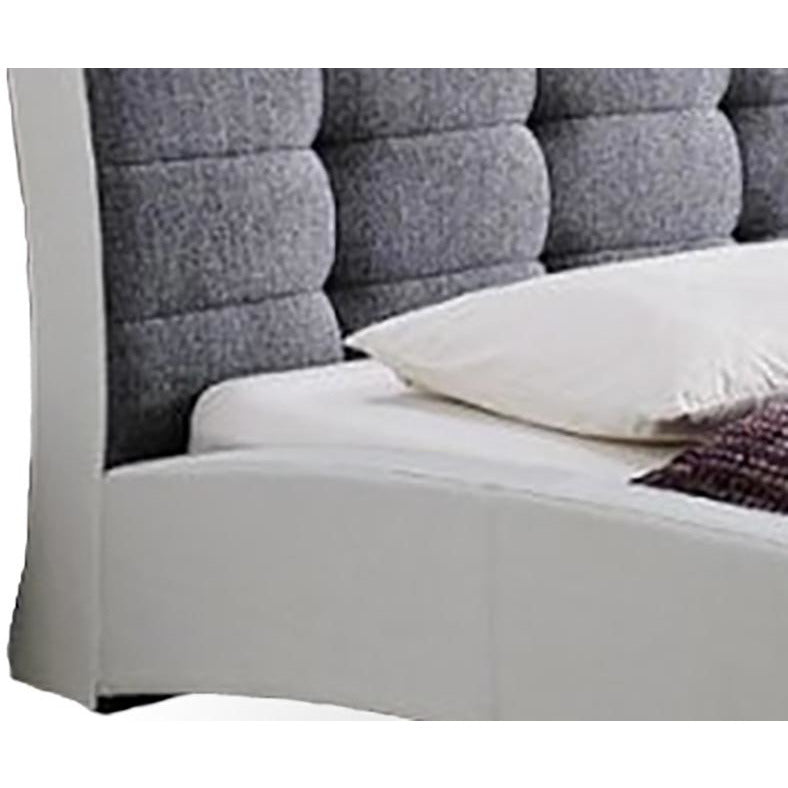 Guerin Two Tone Queen Size Platform Bed White Faux Leather/Grey Fabric