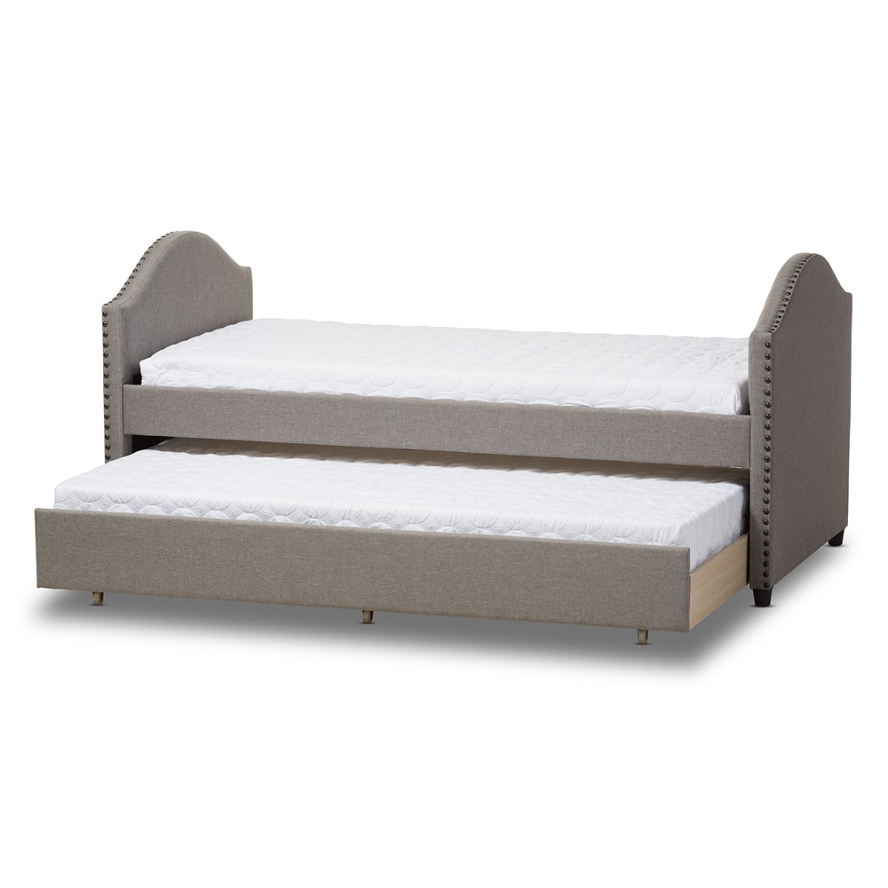 Shaelynn Alessia Collection Grey Fabric Upholstered Daybed – Contemporary Twin Bed with Trundle