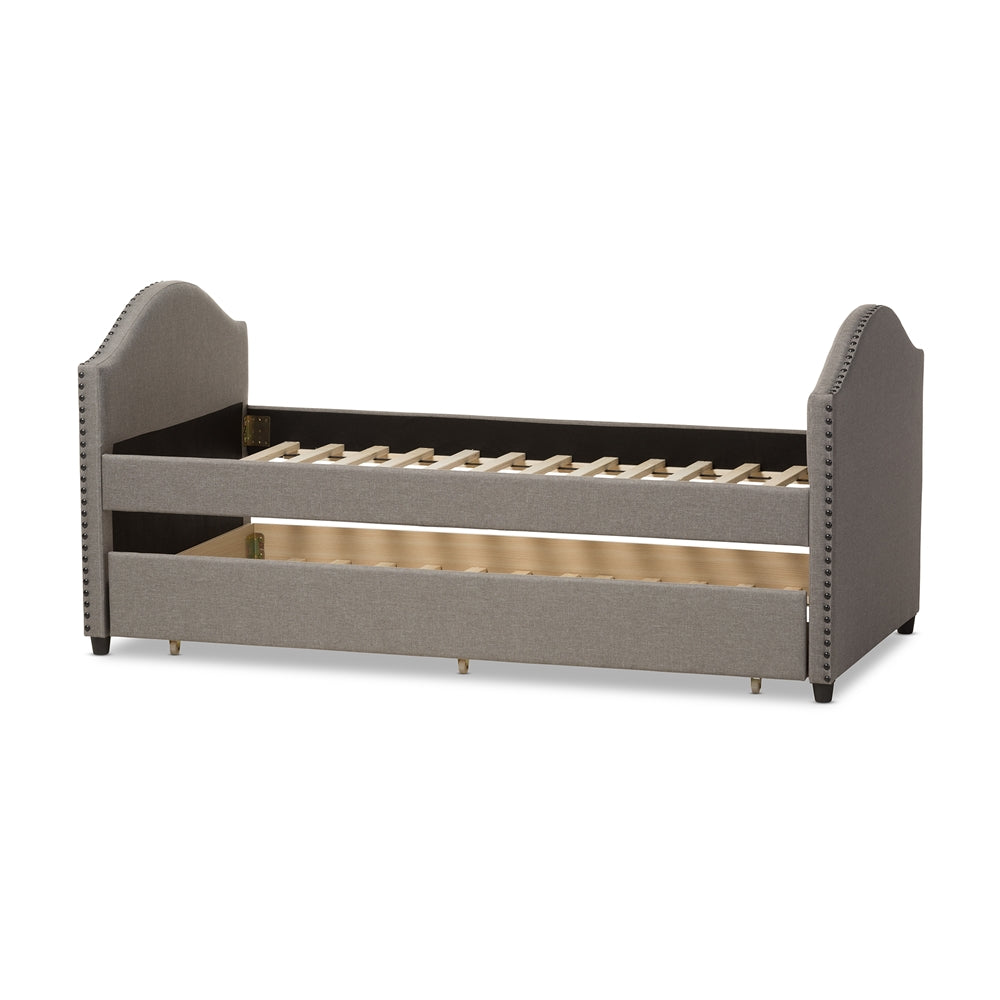 Shaelynn Alessia Collection Grey Fabric Upholstered Daybed – Contemporary Twin Bed with Trundle