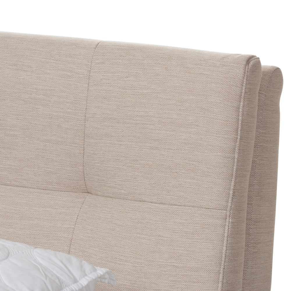 Beatrix Adelia Collection Queen Platform Bed – Light Beige Wood, Whitewash Finish, Mid-Century Style