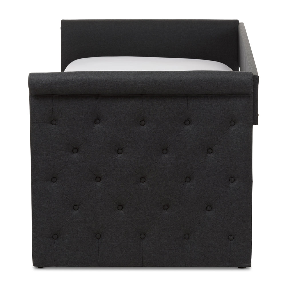 Narine Alena Twin Dark Grey Fabric Daybed – Modern Upholstered Frame with Pull-Out Trundle