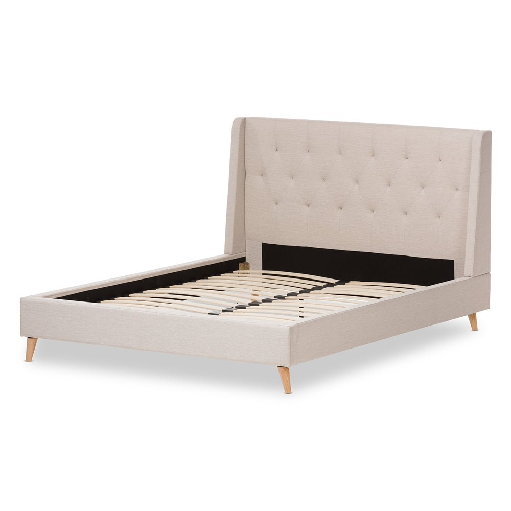 Piran Adelaide Collection King Platform Bed Light Beige – Retro Style with Upholstered Headboard