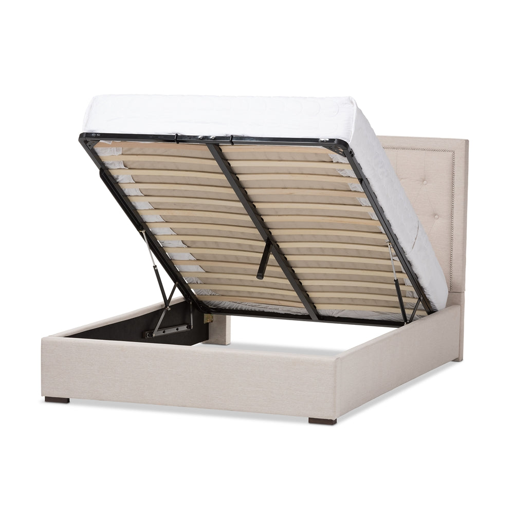Taylor Modern Light Beige Fabric Queen Size Gas-Lift Platform Bed