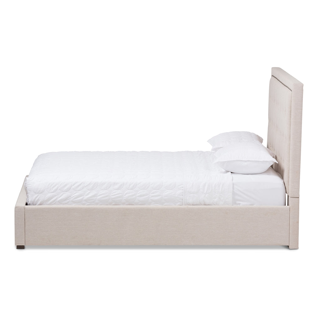 Taylor Modern Light Beige Fabric Queen Size Gas-Lift Platform Bed