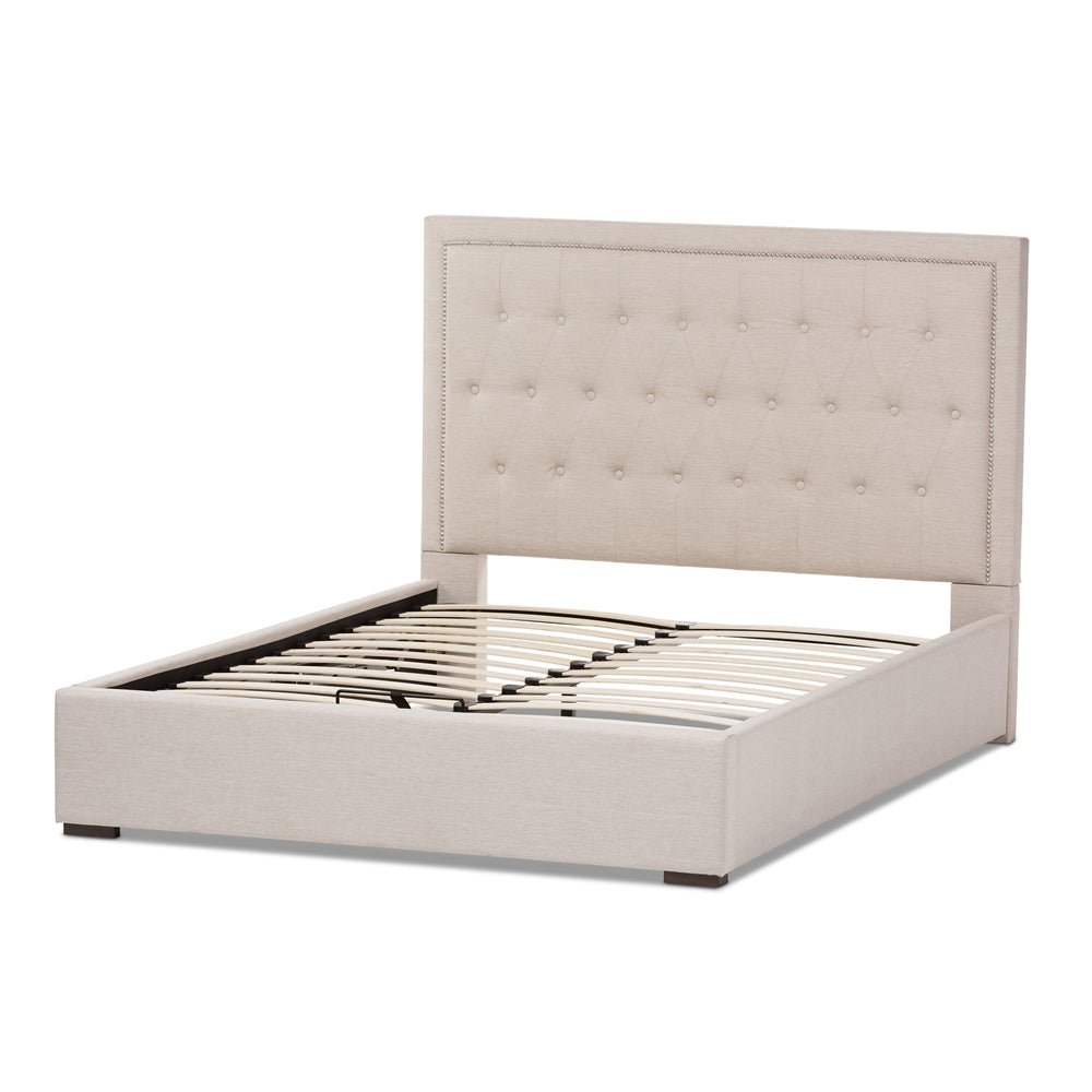 Taylor Modern Light Beige Fabric Queen Size Gas-Lift Platform Bed