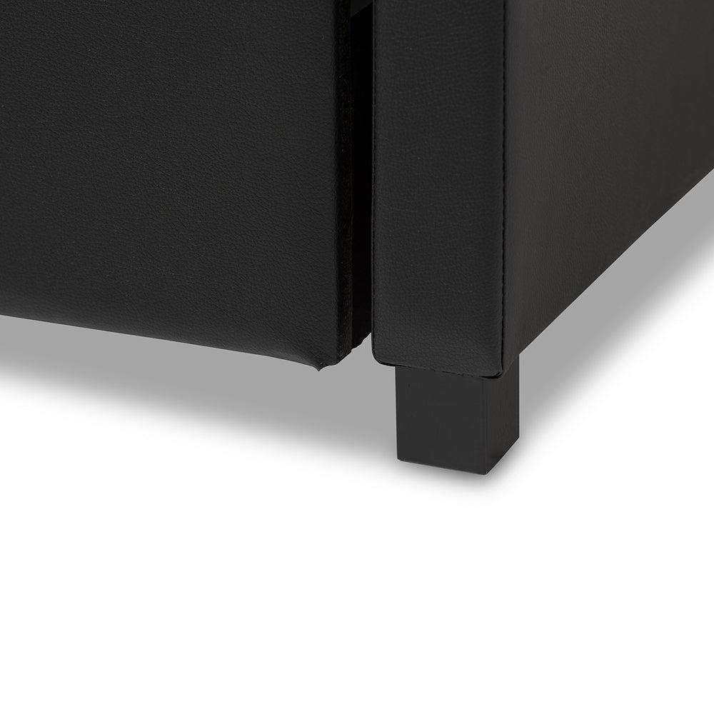 Frank Twin Daybed Black Faux Leather Modern Button-Tufted with Trundle