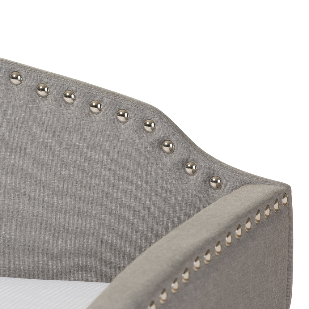 Lanny Twin Daybed Grey Fabric Nail Heads Trimmed with Trundle
