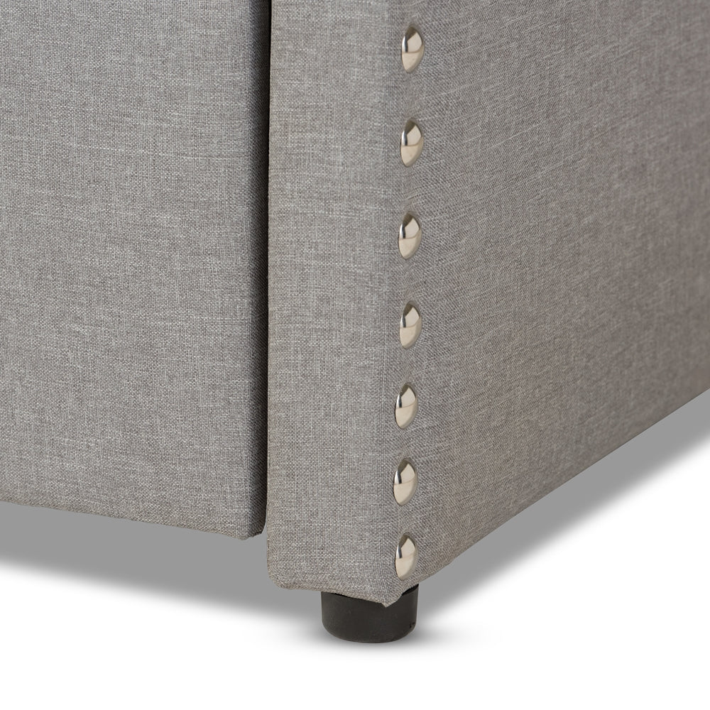 Lanny Twin Daybed Grey Fabric Nail Heads Trimmed with Trundle