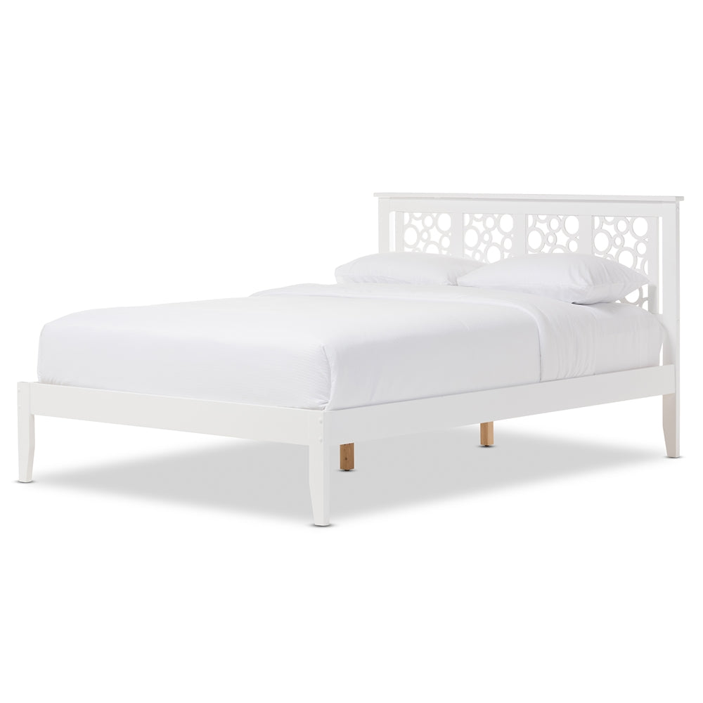 Celine Geometric Pattern White Solid Wood Queen Size Platform Bed