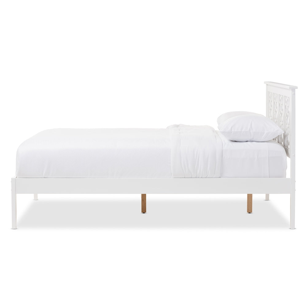 Celine Geometric Pattern White Solid Wood Queen Size Platform Bed