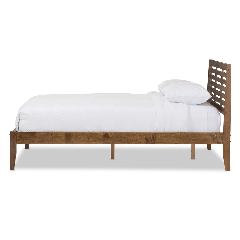 Daylan Mid-Century Modern Solid Walnut Wood Slatted Queen Size Platform Bed