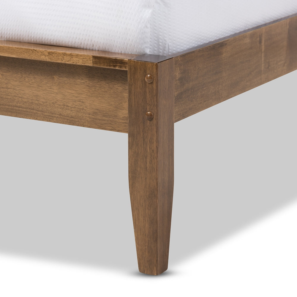Daylan Mid-Century Modern Solid Walnut Wood Slatted Queen Size Platform Bed