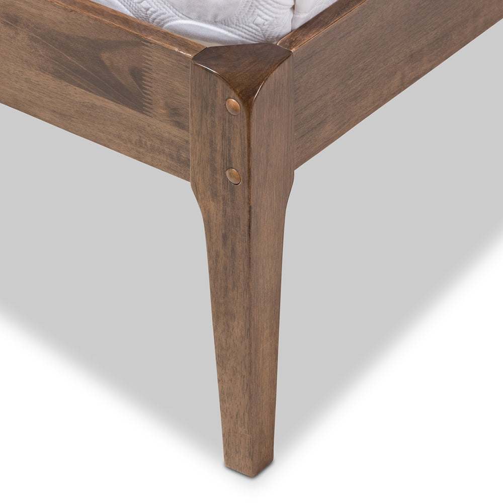 Clifford Queen Size Dark Grey Fabric & Medium Brown Wood Mid-Century