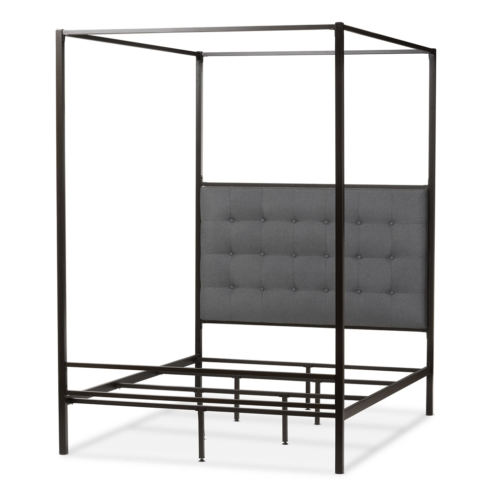 Eleanor Vintage Industrial Black Finished Metal Canopy Queen Bed