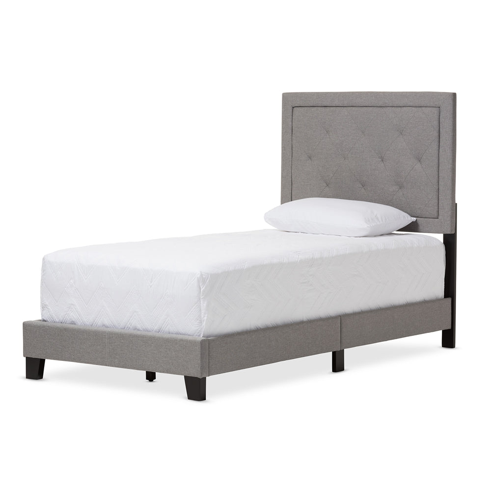 Paris Modern And Contemporary Grey Fabric Upholstered Twin Size Tufting Bed