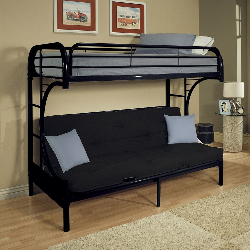 Elevate Eclipse Black Metal Twin XL & Queen Futon Bunk Bed  Modern Compact Sofa Bed