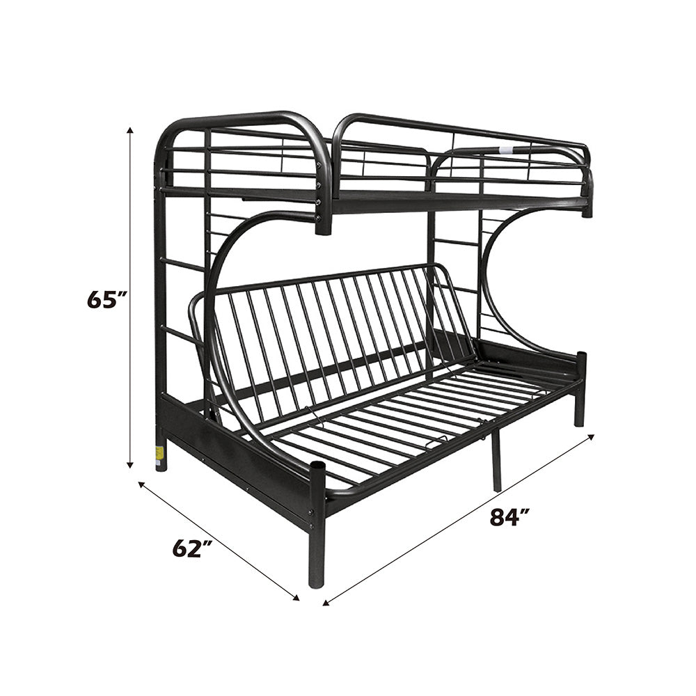 Eclipse Black Metal Twin XL & Queen Futon Bunk Bed Modern Compact Sofa Bed