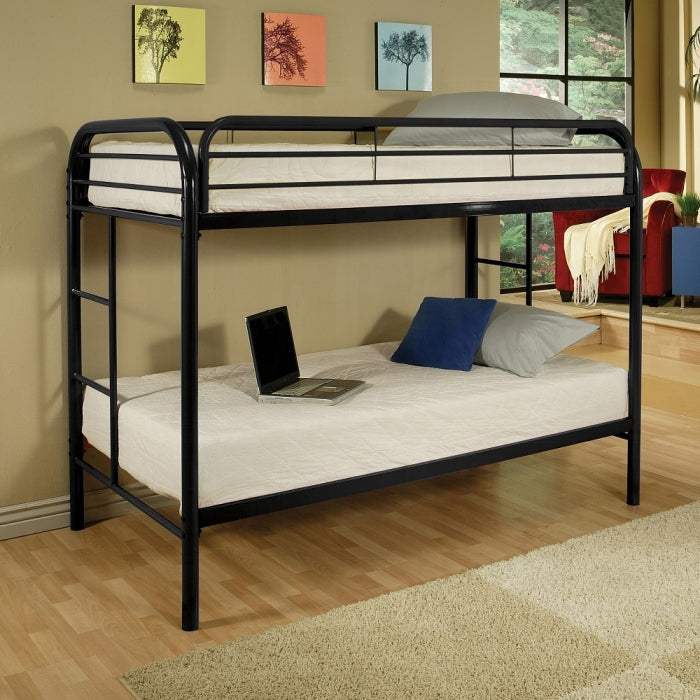 Janni Thomas Gray Twin Over Twin Wooden Bunk Bed  Compact Design with Slatted Safety Rails