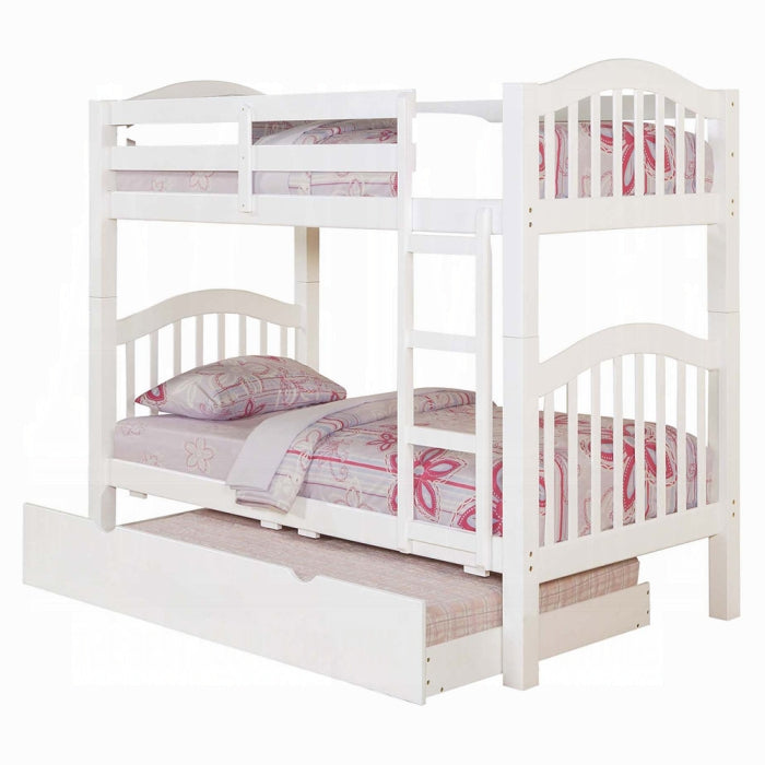 Amarpal Heartland Twin Over Twin White Wooden Bunk Bed  Rustic Farmhouse with Ladder & Guard Rails