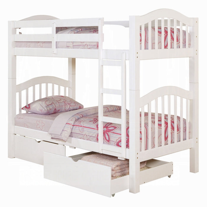 Amarpal Heartland Twin Over Twin White Wooden Bunk Bed  Rustic Farmhouse with Ladder & Guard Rails