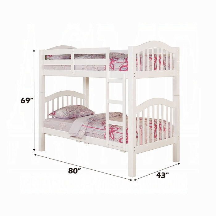 Amarpal Heartland Twin Over Twin White Wooden Bunk Bed  Rustic Farmhouse with Ladder & Guard Rails