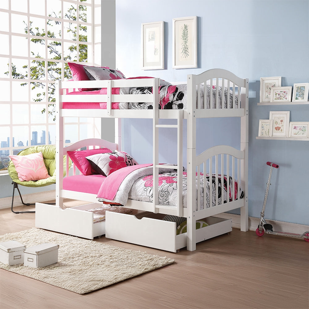 Amarpal Heartland Twin Over Twin White Wooden Bunk Bed  Rustic Farmhouse with Ladder & Guard Rails