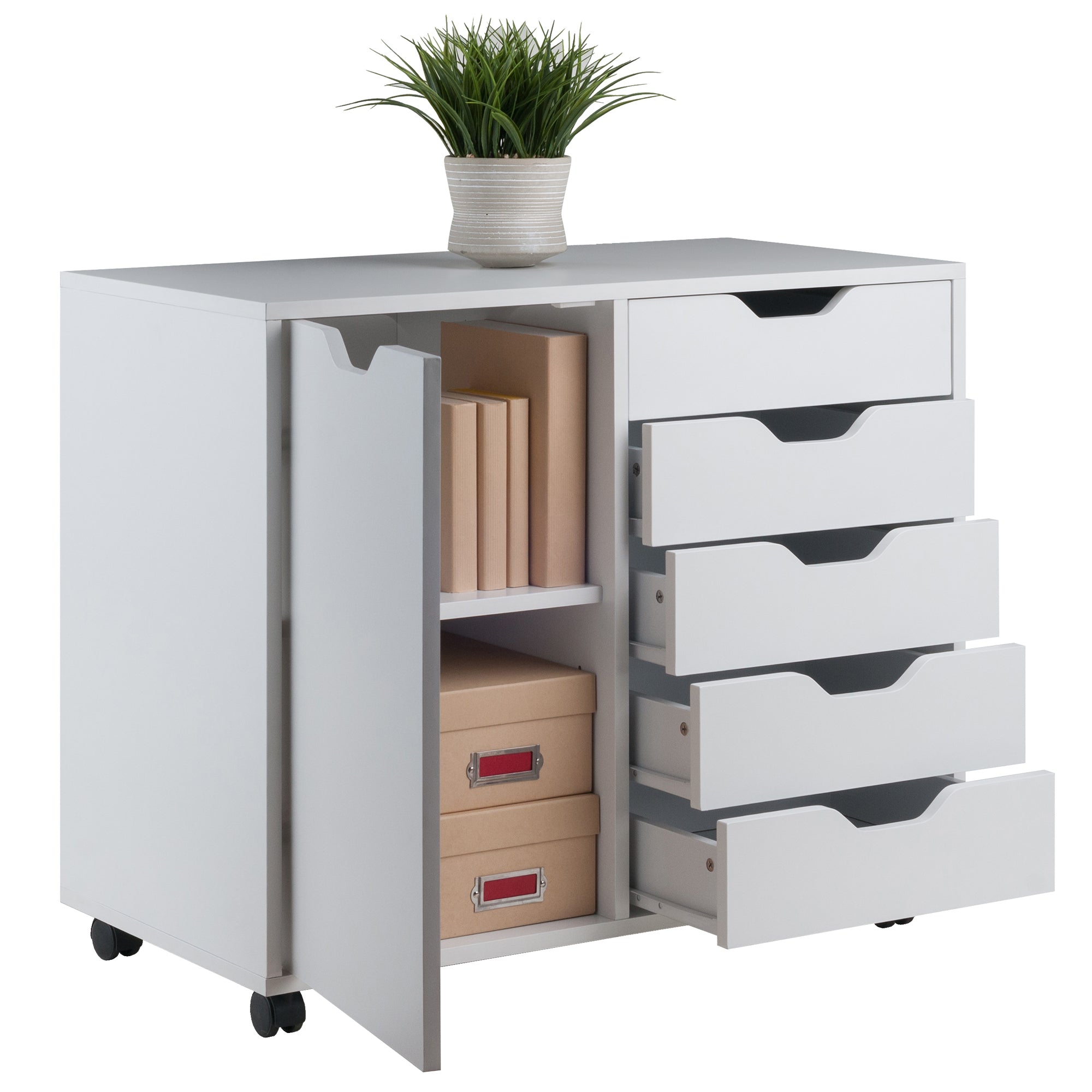 Halifax 5-Drawer, Side Storage Mobile Cabinet, White