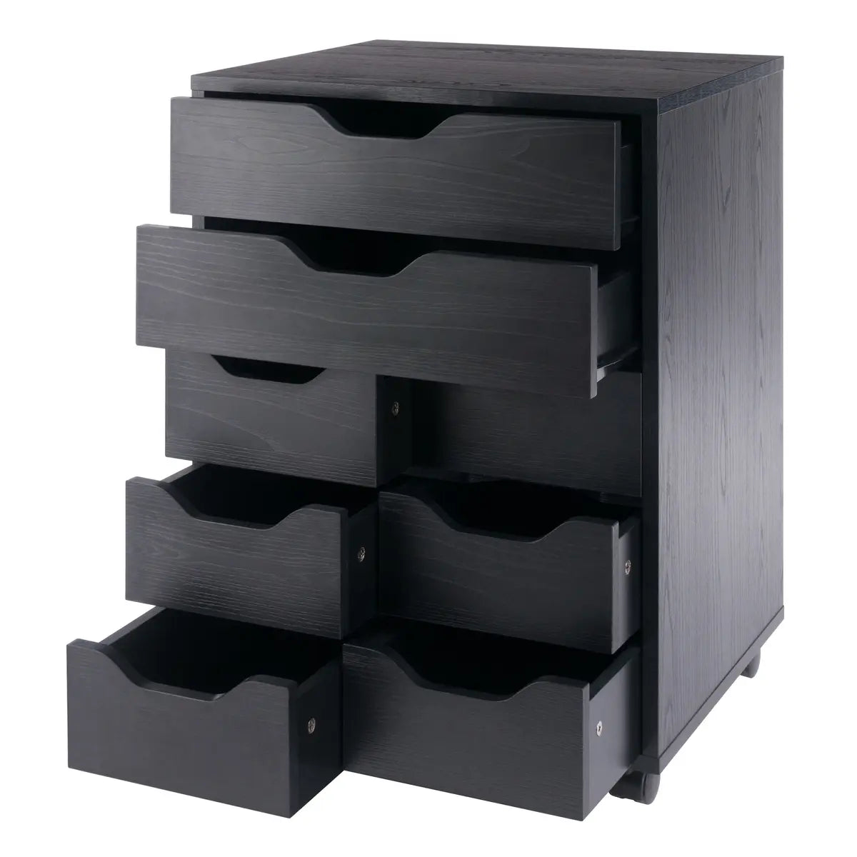 Norfolk 6 Bins, 2 Drawer Mobile Cabinet, Black Finish