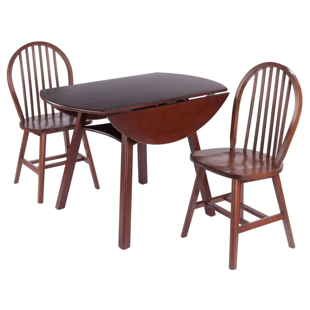 Marbelle 3-Pc Drop Leaf Dining Table with 2 Windsor Chairs, Walnut