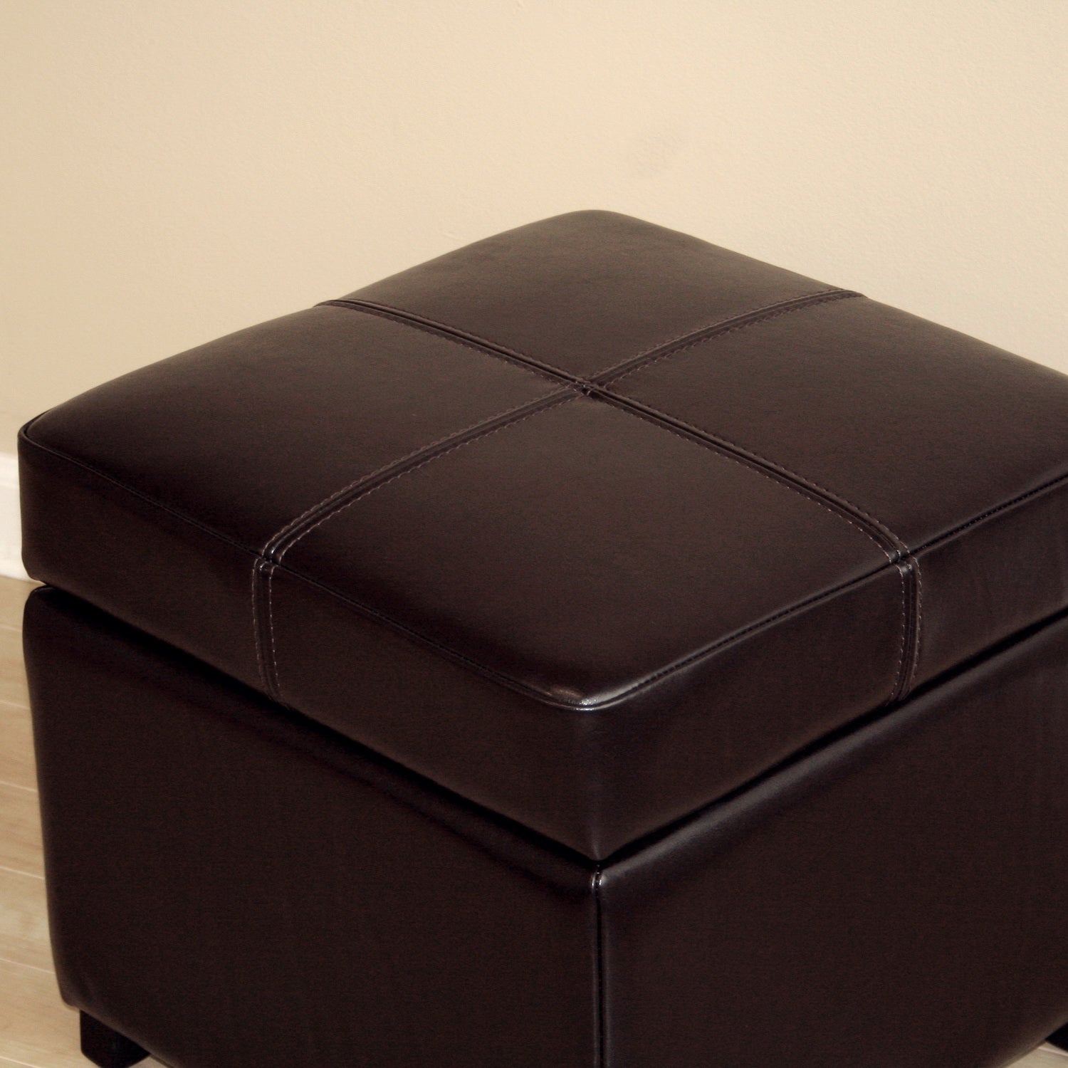 Dark Brown Upholstered Leather Cube Storage Ottoman