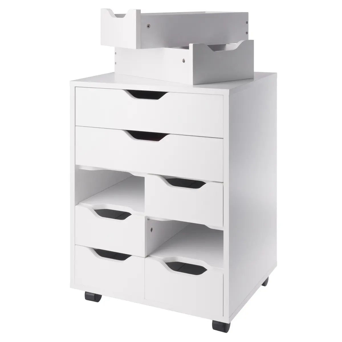 Norfolk 6 Bins, 2 Drawer Mobile Cabinet, White Finish