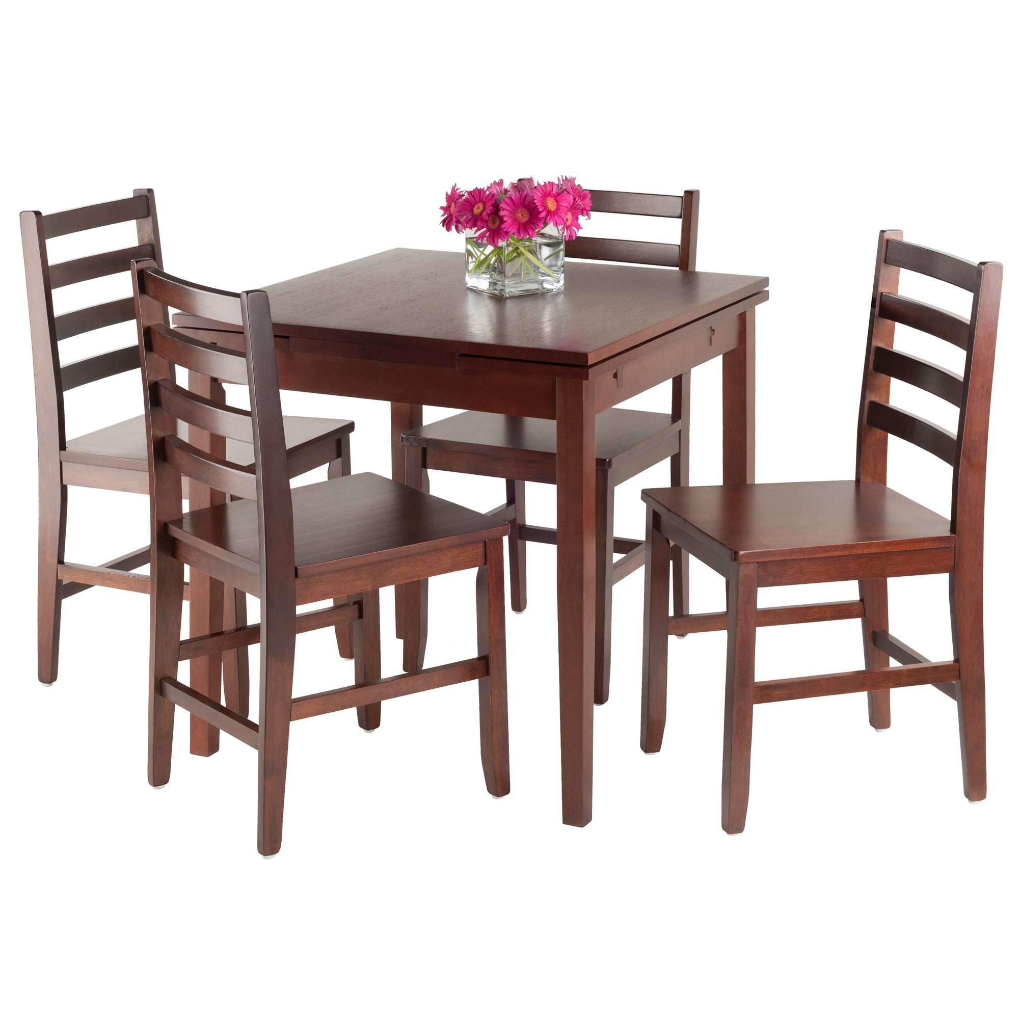 Pulman 5-Pc Extendable Table with Ladder-back Chairs, in Walnut