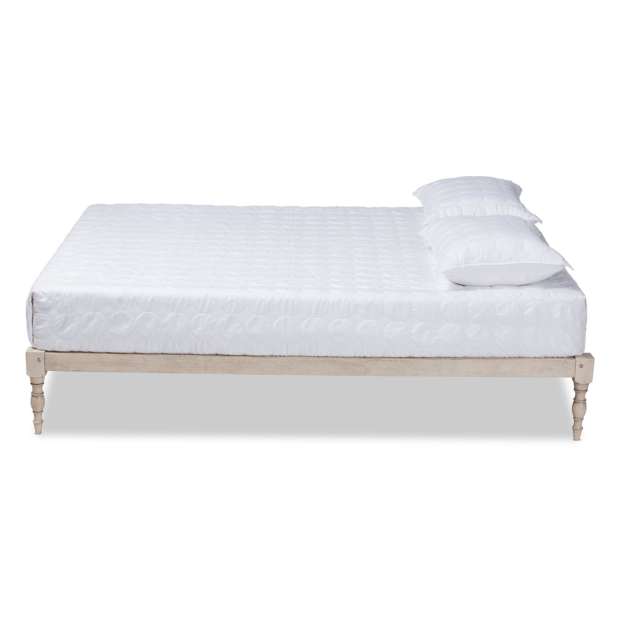 Iseline Modern and Contemporary Antique White Finished Wood King Size Platform Bed Frame