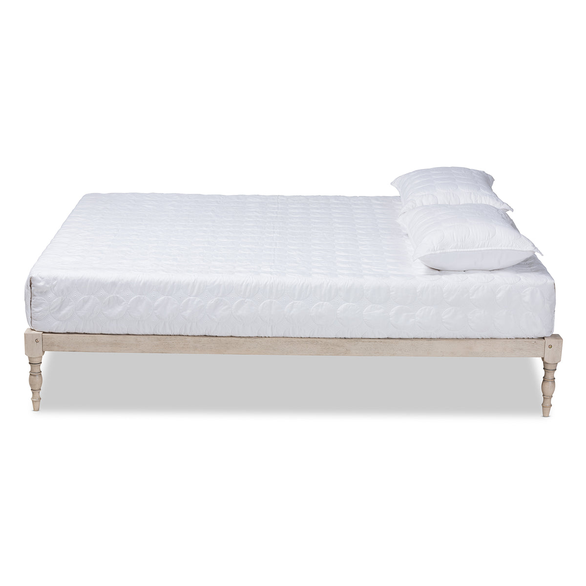 Iseline Modern and Contemporary Antique White Finished Wood Queen Size Platform Bed Frame