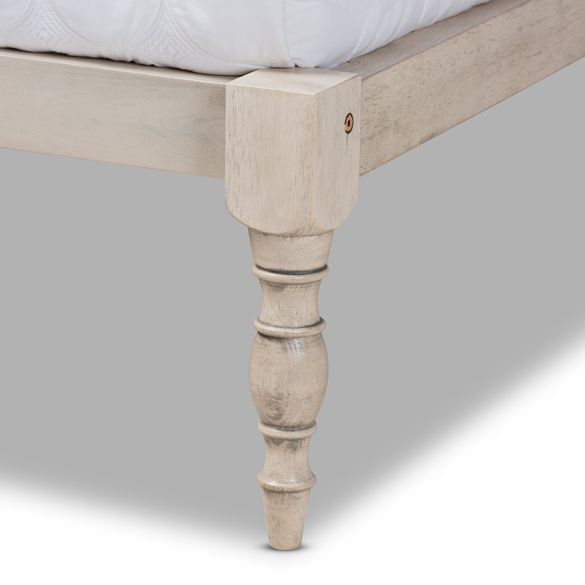 Iseline Modern and Contemporary Antique White Finished Wood King Size Platform Bed Frame