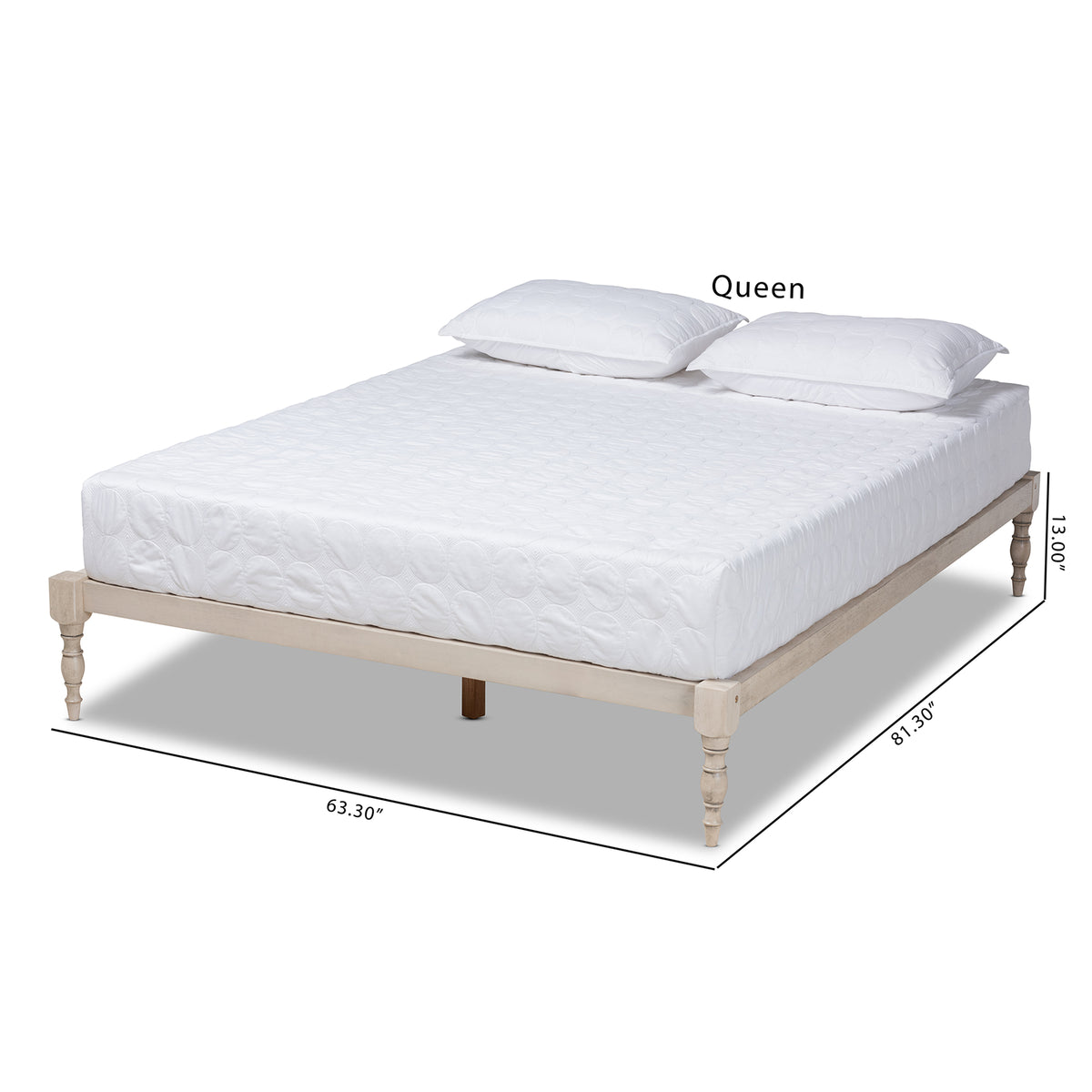 Iseline Modern and Contemporary Antique White Finished Wood Queen Size Platform Bed Frame