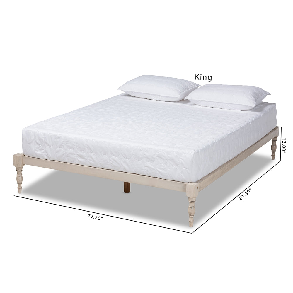 Iseline Modern and Contemporary Antique White Finished Wood King Size Platform Bed Frame
