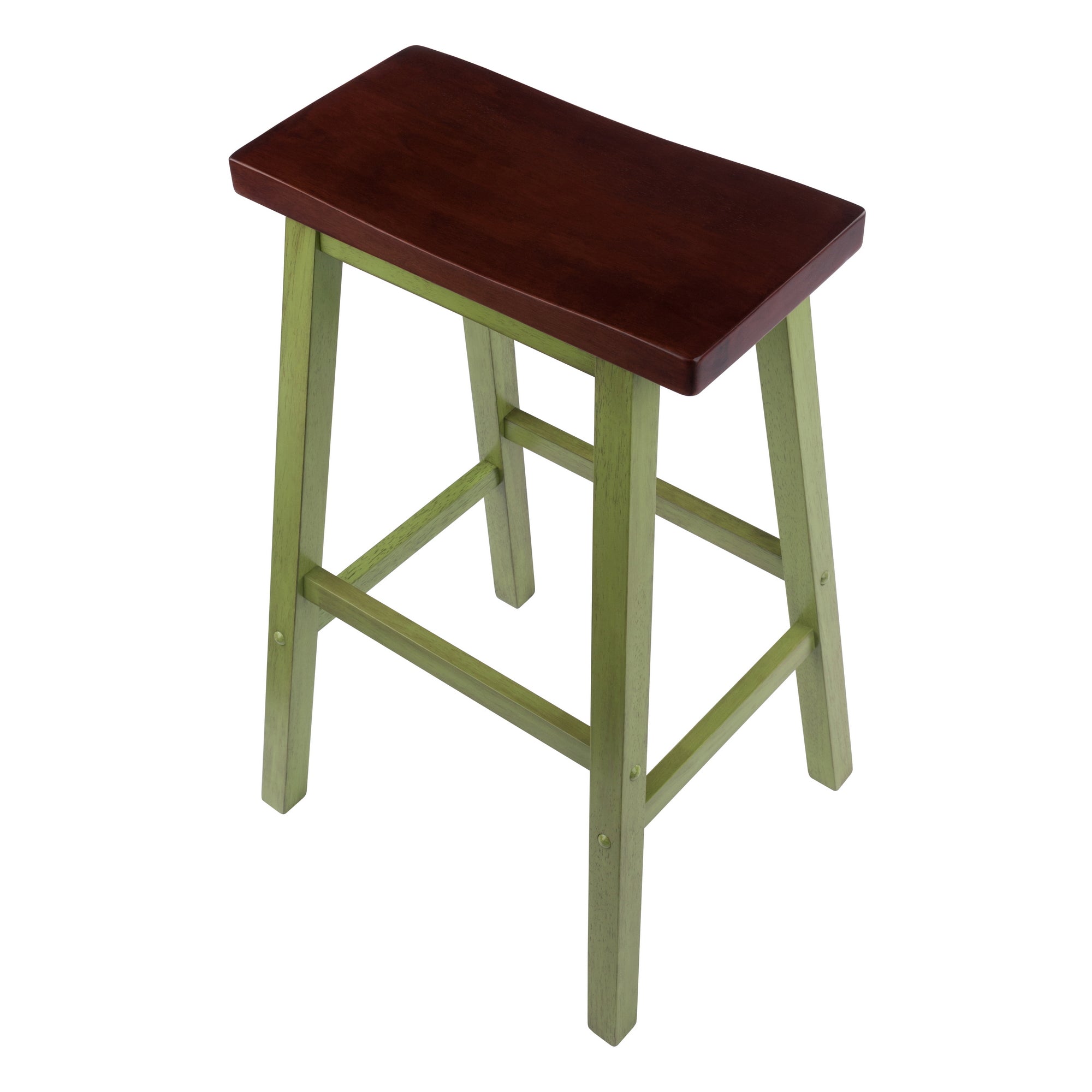 Satori Saddle Seat Bar Stool, Rustic Green and Walnut