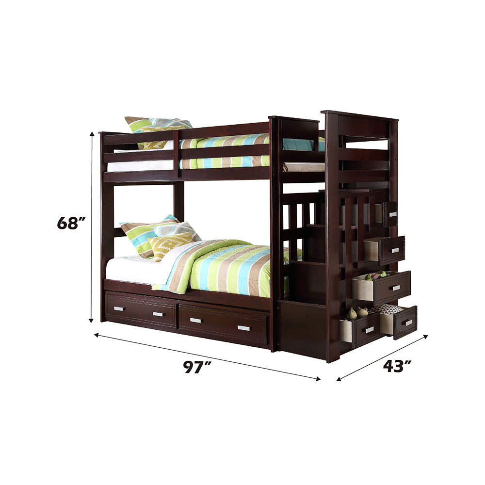 Egan Allentown Twin/Twin White Wood Bunk Bed  Transitional Style with Trundle & Storage Drawers