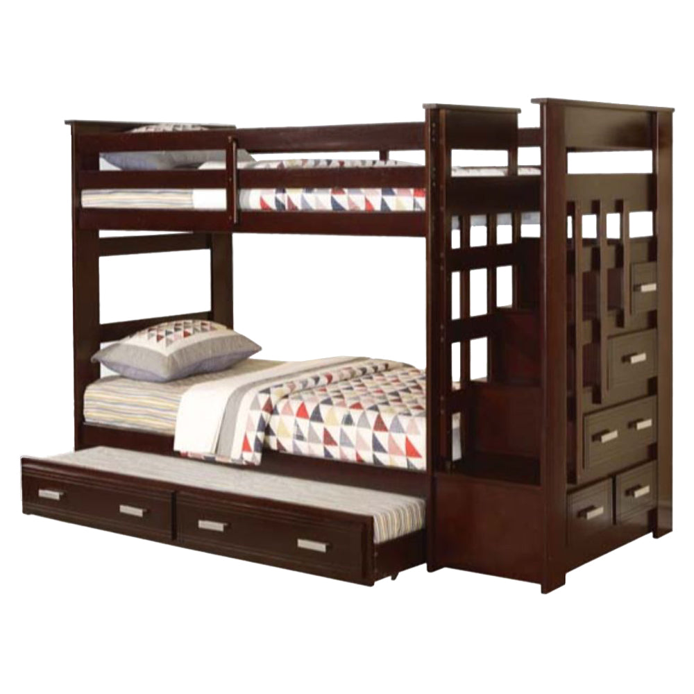 Egan Allentown Twin/Twin White Wood Bunk Bed  Transitional Style with Trundle & Storage Drawers