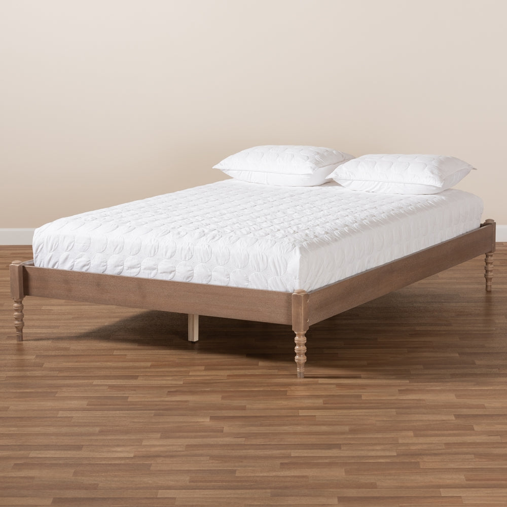 Cielle Bohemia Antique Oak Finished Wood Queen Size Platform Bed Frame