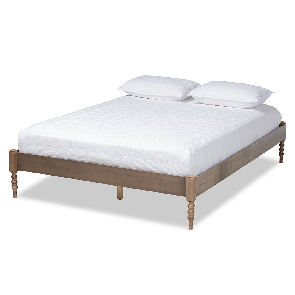 Cielle French Bohemian Antique Oak Finished Wood King Size Platform Bed Frame