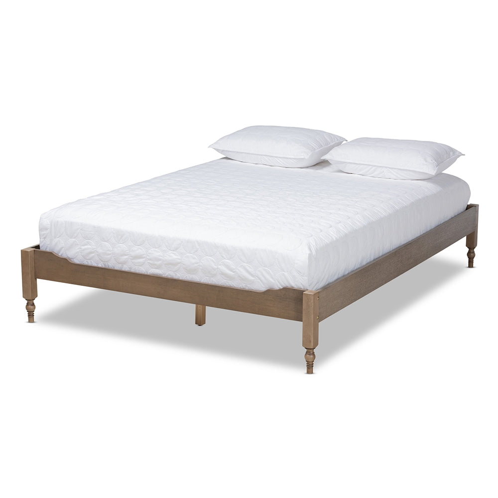 Laure French Bohemian Antique Oak Finished Wood Full Size Platform Bed Frame