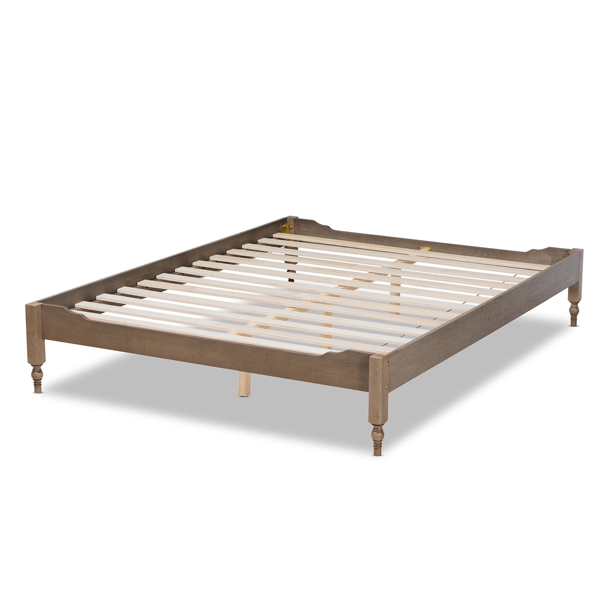 Laure French Bohemian Weathered Grey Oak Finished Wood Queen Size Platform Bed Frame