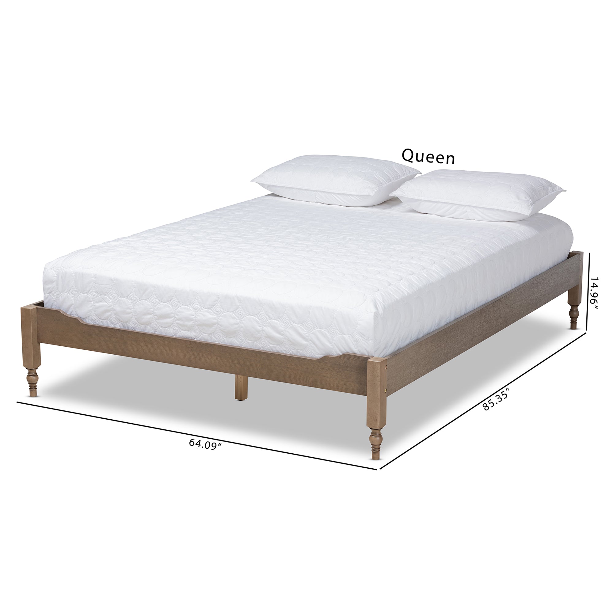 Laure French Bohemian Weathered Grey Oak Finished Wood Queen Size Platform Bed Frame