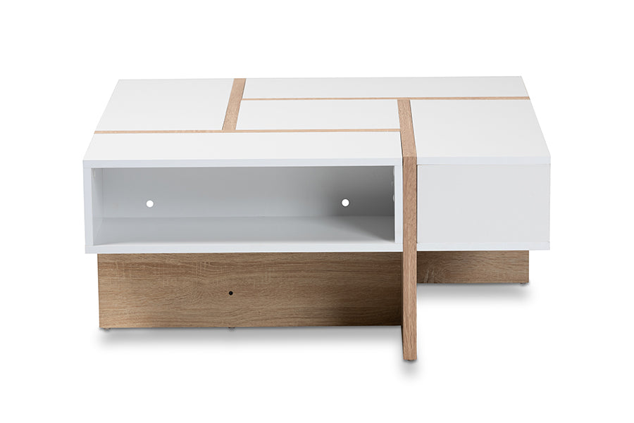 Rasa Modern and Contemporary Two-Tone White and Oak Finished Wood Coffee Table