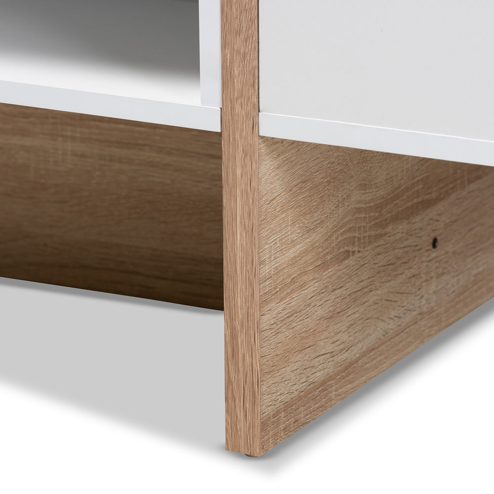 Rasa Modern and Contemporary Two-Tone White and Oak Finished Wood Coffee Table